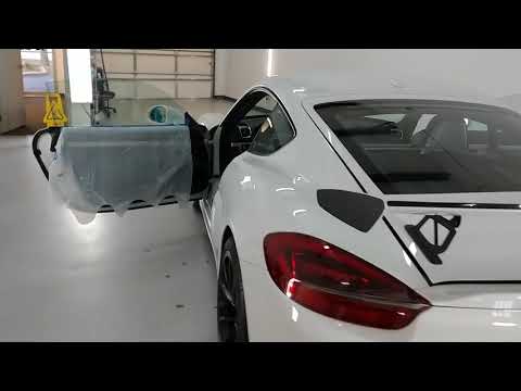 Tint Man talks about extra prep while tinting a Porsche Cayman GT4 with Xpel XR Black Ceramic Tint