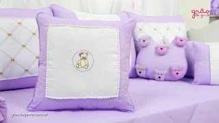 Almofada Bordada Teddy Lilás | Ref: 50334