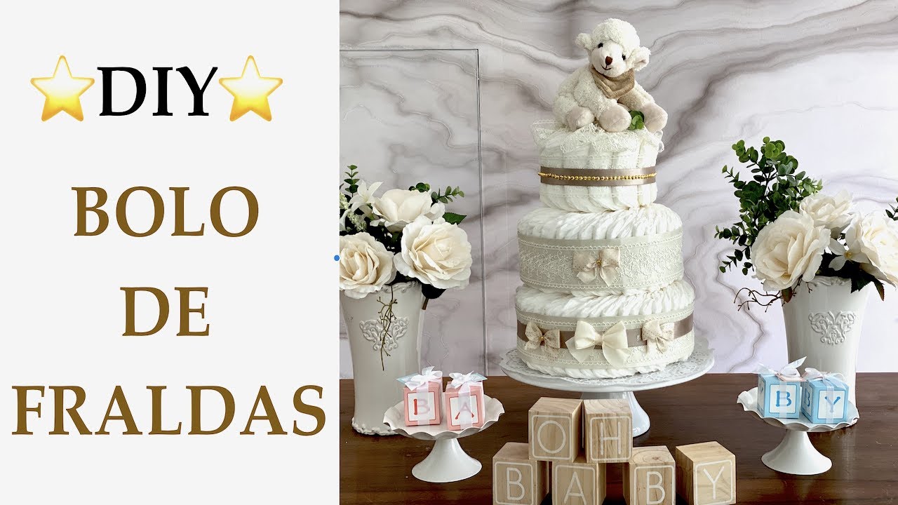 ⭐️BOLO DE FRALDAS UNISEX PARA CHA REVELAÇÃO OU CHA DE BEBÊ/DIY SUPER SIMPLES
