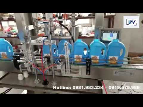 Máy chiết rót nước giặt tự động HV-NGTD12 và HV-TNGTD18 Dây Chuyền Sản Xuất Nước Giặt, Nước Xả, Dầu Gội Dầu và Dán Nhãn Chai Dẹp Tự Động