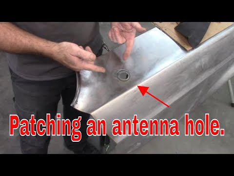 Patching an antenna hole in a fender. Mustang fender. Jade part 42