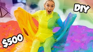 100 LBS OF DIY FLUFFY RAINBOW SLIME CHALLENGE $500 SO MUCH FUN