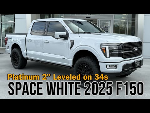 SPACE WHITE 2025 Akins Ford F150 Platinum 2” Leveled on 34s