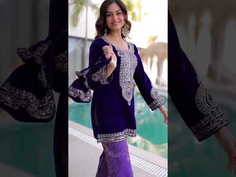 Purple Velvet Top Pant Set & Matching Batwa
