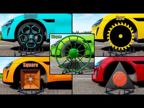 Round vs Saw vs Square  vs Triangle vs Wagon Wheel - Beamng drive