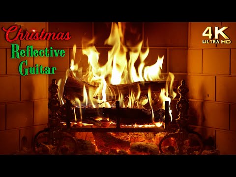🔥 Reflective Acoustic Guitar Christmas Music Fireplace 🎄 No Ads
