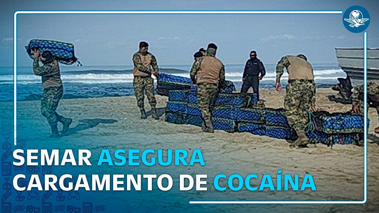 Marina decomisa 26 bultos de presunta cocaína en el Pacífico mexicano y detiene a dos extranjeros