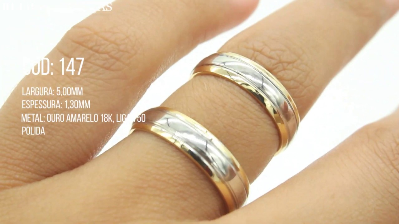 Alianças Ouro Branco e Amarelo Noivado Casamento Cód. 147 - Volpi Joias