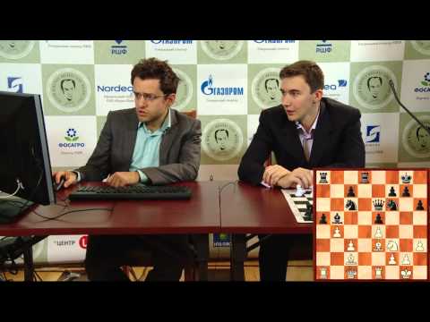 Tal Memorial, 2011. Round 7. Levon Aronian and Sergey Karjakin commenting on their game