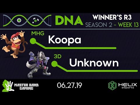 DNA 2.13 - MHG | Koopa (Diddy Kong) vs 3D | Unknown (Wolf) - Winner's R3