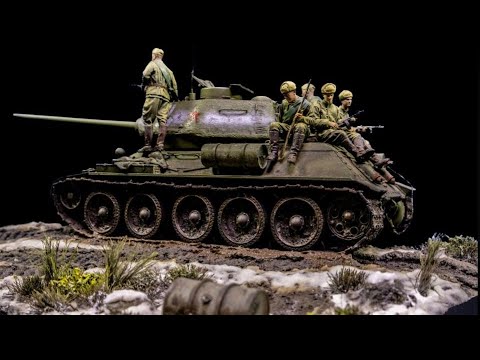 "In Pursuit" - Let's Paint a T-34/85 Diorama with Heavy Mud and Wet Snow Realistic Landscape (1/35)