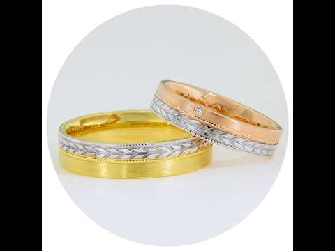Verighete Aur Galben și Aur Roz cu Model Sageata și Diamant Natural – Geneva