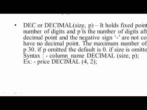 10 INT and DEC Data Type in SQL Hindi