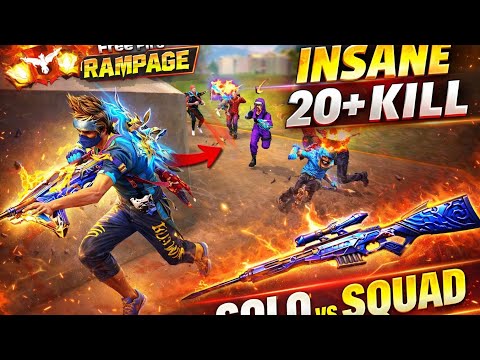 INSANE 20+ KILL SOLO VS SQUAD GAMEPLAY | Free Fire Rampage | Sniper King Returns