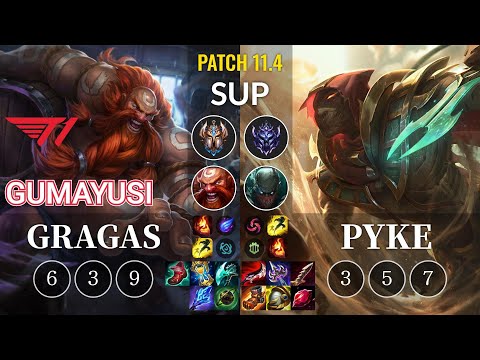 T1 Gumayusi Gragas vs Pyke Sup - KR Patch 11.4