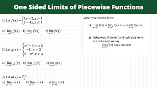 One Sided Limits of Piecewise Functions - Calculus