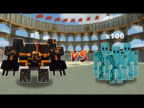x5 Netherite Monstrosity vs x100 Diamond Golems in Minecraft