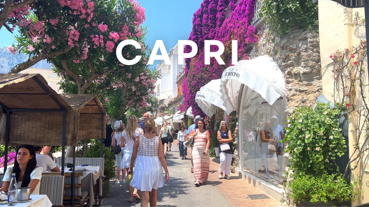 [4K]🇮🇹Italy Summer Evening Walk: Center of Capri, Belvedere Tragara, Dinner at Le Botteghe🍷🦐 2022