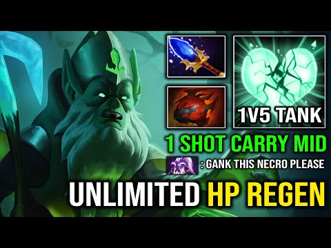 UNLIMITED HP REGEN 1v5 Super Tank Carry Necrophos with 1 Shot Heart Aghanim Reaper Dota 2