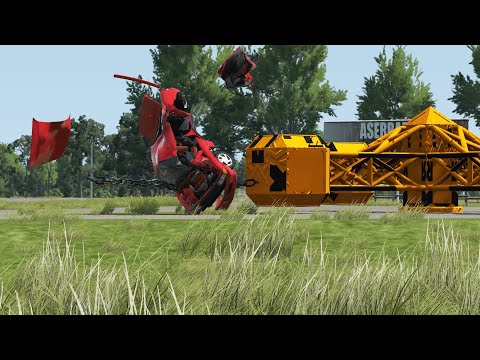 Cars vs Large Spinner with Chains-BeamNG.Drive