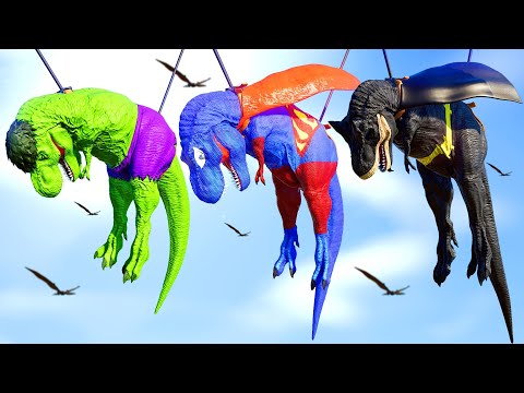 One Spiderman T-Rex vs Other Big Colorful Dinosaurs in Jurassic World! I-Rex vs T-Rex Dino Fight!