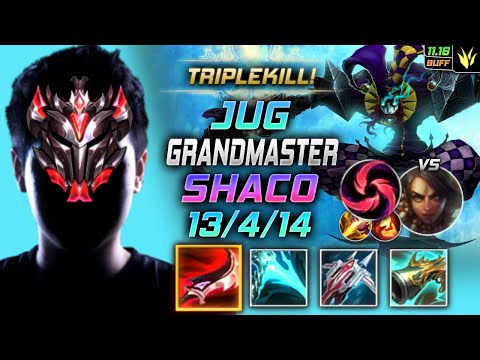 GrandMaster Shaco Jungle vs Nidalee - 천상계 장인 정글 샤코 템트리 룬 드락 칼날비 シャコ Шако 恶魔小丑 薩科 - LOL KR 11.16