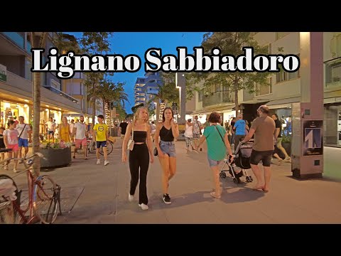 Lignano Sabbiadoro Evening Walking Tour City Center Walk  4k