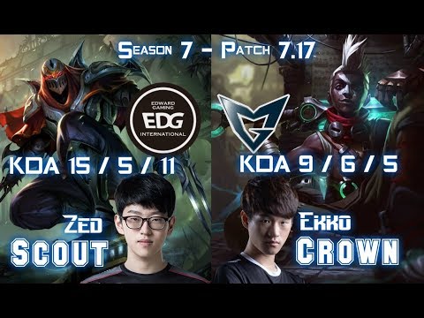 EDG Scout ZED vs SSG Crown EKKO Mid - Patch 7.17 KR Ranked