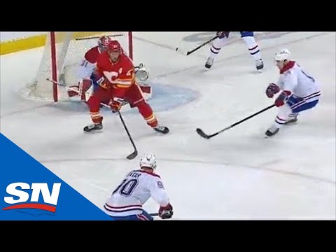 Sean Monahan Steals Puck And Makes Nice Move In Front Of Net To Score