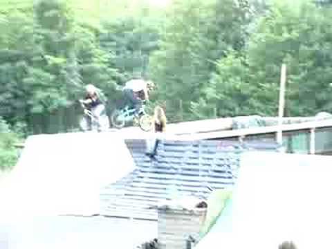 Abi training backflip in foam pit