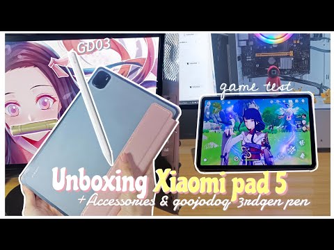 *⁠.⁠✧UNBOXING Xiaomi Pad 5 (256GB, Grey)🌷+aesthetic accessories & goojodoq pen+ Drawing & Game test
