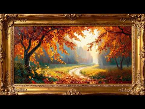 2 Hour Autumn Forest Road Oil Painting | Silent Relaxing Fall Screensaver – Cozy TV Art