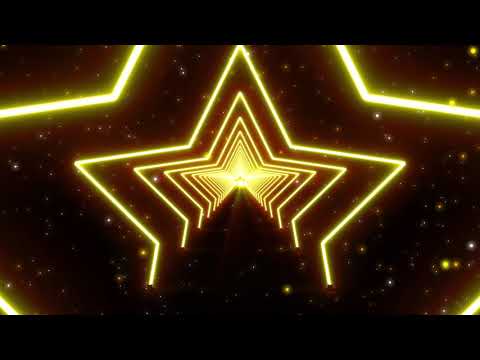 Gold Star Neon Sparkling  Light Star Tunnel Abstract Glow Particles Background