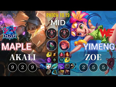 LNG Maple Akali vs WE yimeng Zoe Mid - KR Patch 10.19