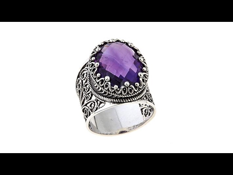 Ottoman Silver Jewelry 7.6ct Amethyst Crown Ring