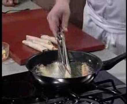 Esparragos blancos con jamon cocido fritos en pasta china