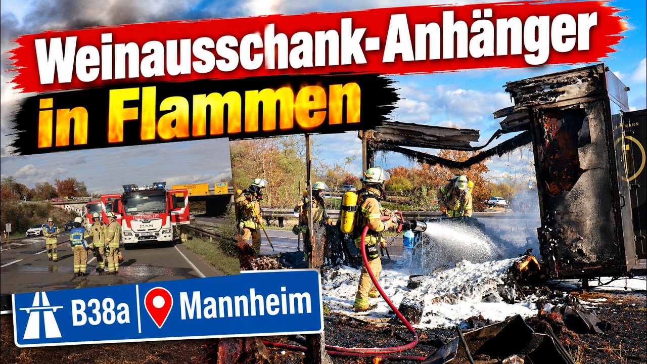 Löst Reifenschaden Feuer aus? Weinausschank-Anhänger bei Mannheim in Vollbrand