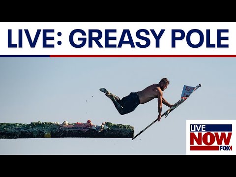 Video | LIVE: Greasy Pole 2025 competition from Pavilion Beach