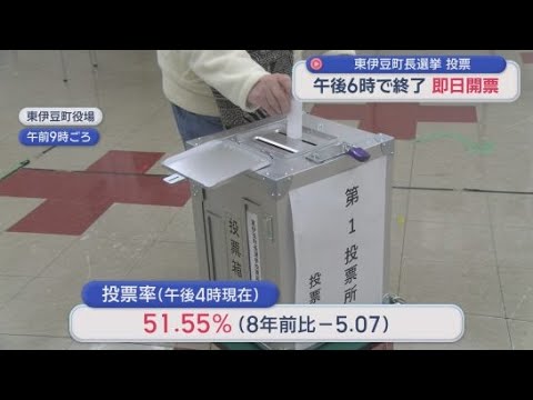 YouTube Video 現職と新人２人の三つどもえの争いとなった任期満了に伴う静岡・東伊豆町の町長選挙は間もなく投票締め切り