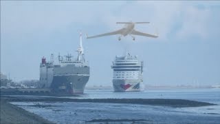preview picture of video 'AIDAstella startet zur ersten Probefahrt 1st Sea trials Schaulustige in Flugzeugen - IMO 9601132'