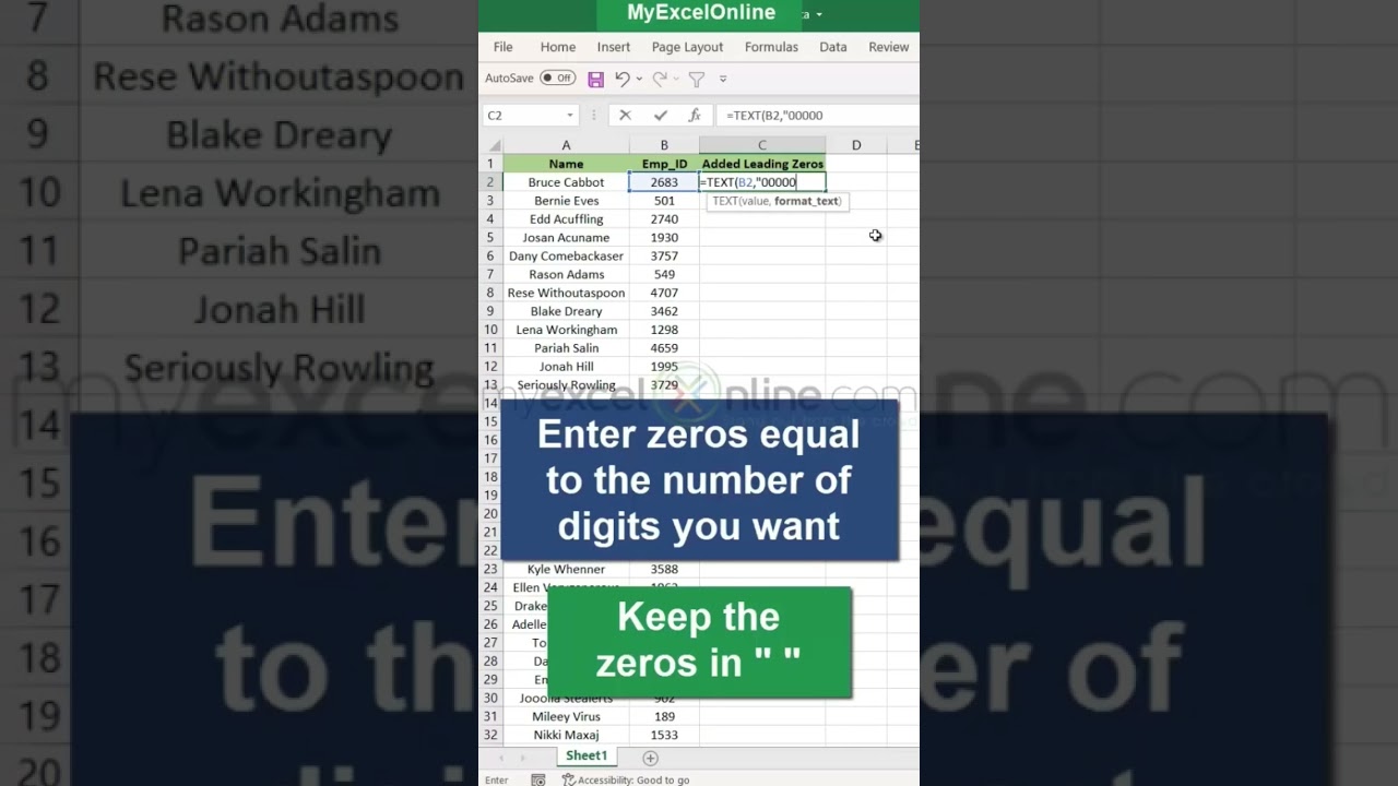 How to Add Leading Zero in Excel 💪 #excel #myexcelonline #shorts