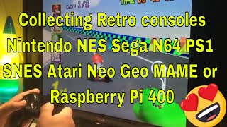 Collecting Retro consoles like Nintendo NES Sega N64 PS1 SNES Atari Neo Geo MAME or Raspberry Pi 400