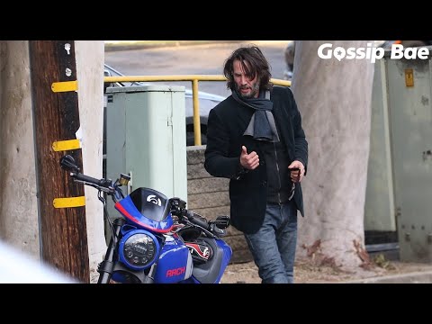 Keanu Reeves rides his ARCH motorcycle after lunch at San Vicente Bungalows in West Hollywood, CA