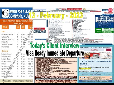 13 February 2023, Gulf Jobs, Assignment abroad today, Abroad Job Daily and Weekly gulf job Vacancies