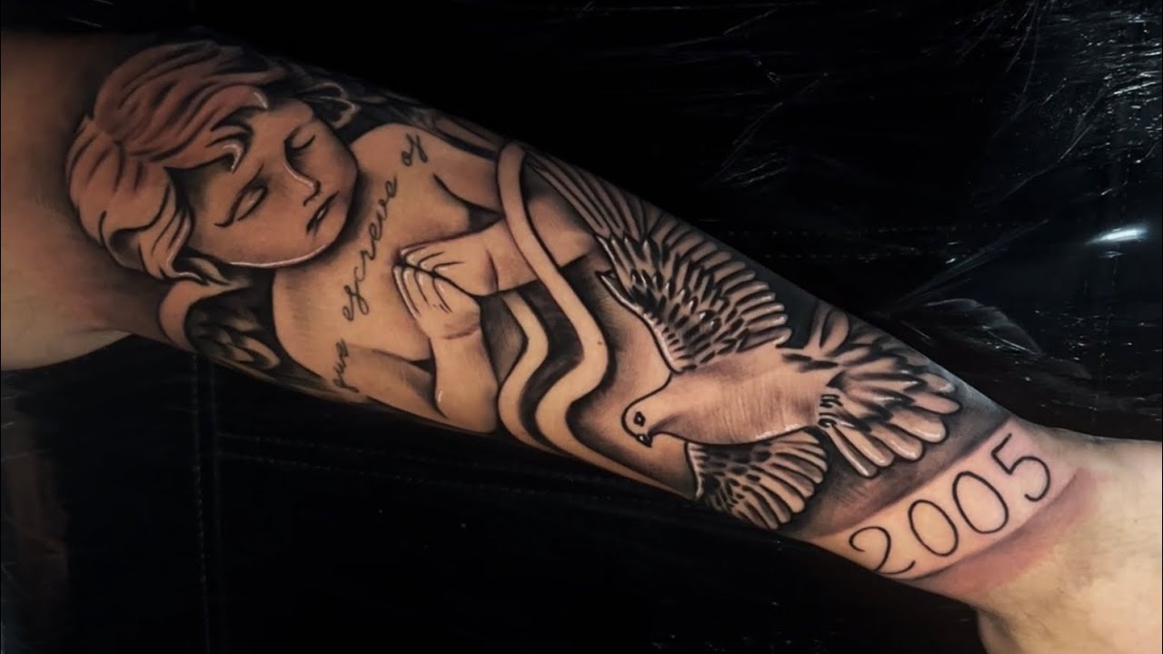 VEJA ESSA TATTOO RELIGIOSA ⚜️ (Cliente já tinha frase no braço)