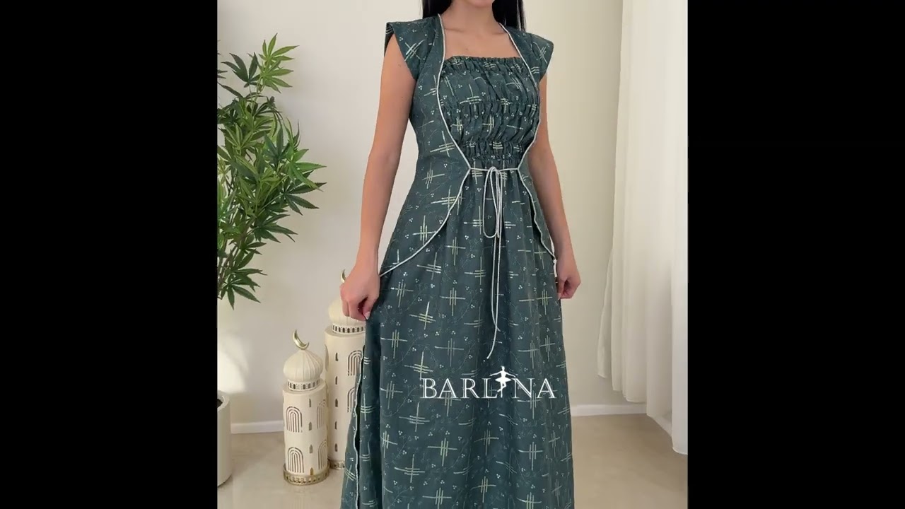 Green sequined jalabiya with an elasticated collar - XXL