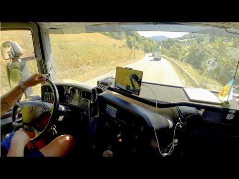 Truck driving Scania R450 in Vosges France sunny day 🌞🕶