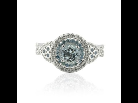 Round Aquamarine Double Halo Engagement Ring with Twisted Shank LS4392