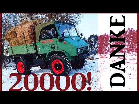 20.000 Abonnenten! | Unimog 411 Heu fahren für Schafe im Schnee und Ausblick auf 800er Trac