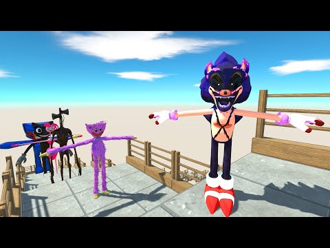 Sonic Exe Death Fall VS Poppy Playtime - Animal Revolt Battle Simulator